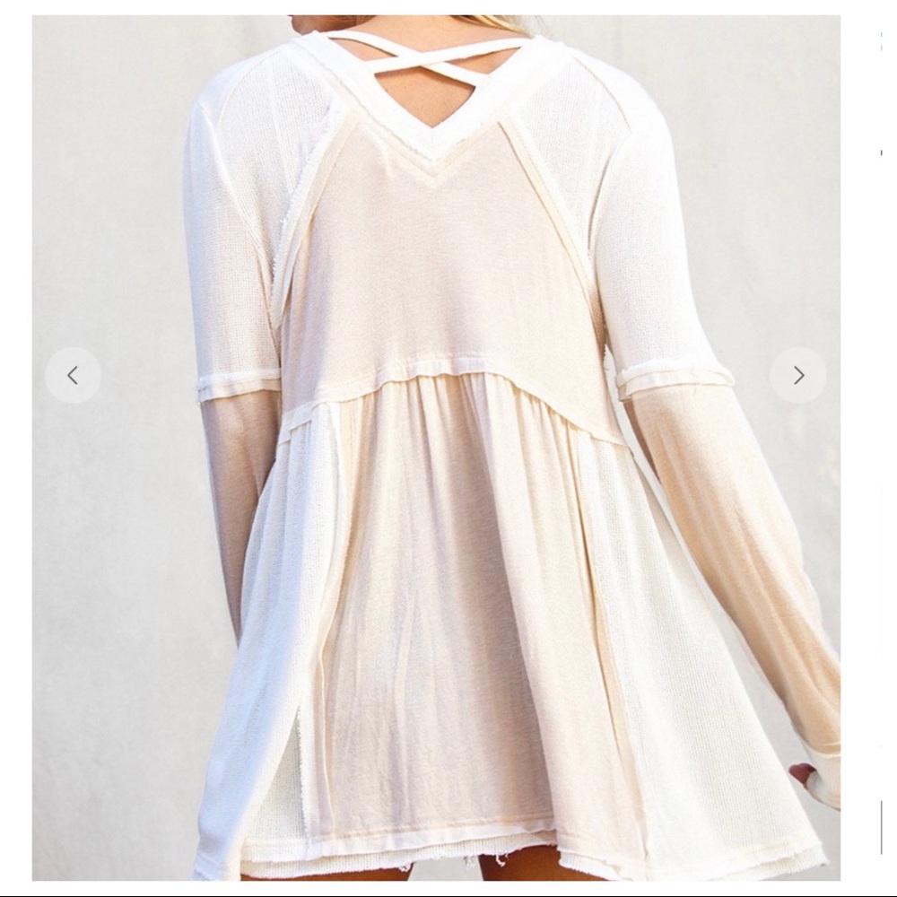 Two Tone Raw Cut Edging Flowy boho Top - Picture 6 of 7